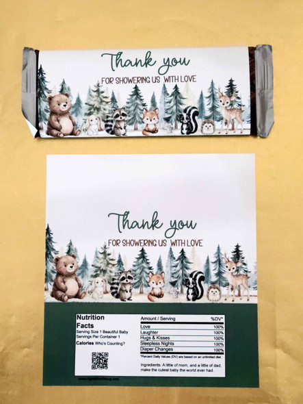 woodland animal chocolate candy bar wrapper baby shower favors