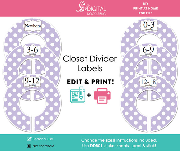 Purple Polka Dot Printable Closet Dividers