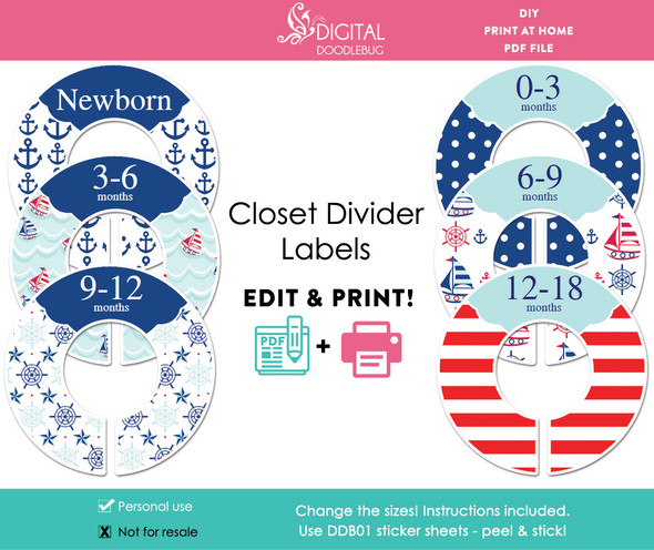 Nautical Printable Closet Dividers