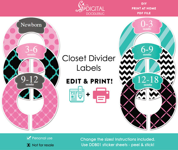 Pink & Turquoise Printable Closet Dividers