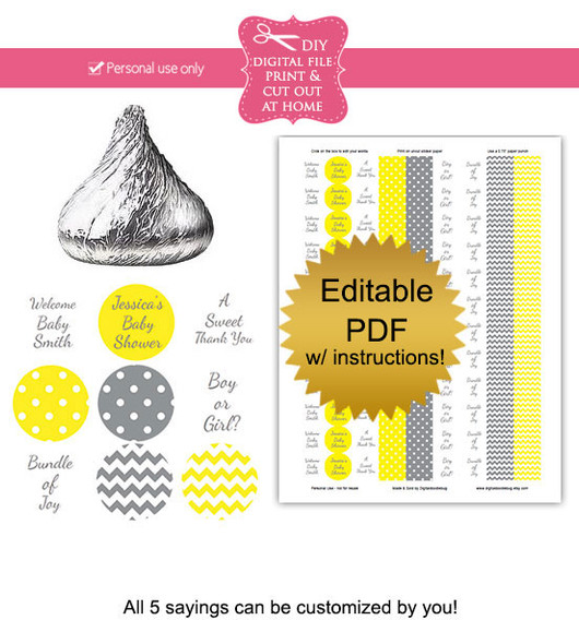 Yellow & Gray Printable Candy Stickers