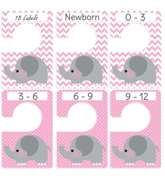 Pink & Gray Elephant Large Baby Closet Dividers