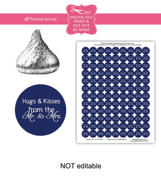 Navy hugs & kisses Printable Candy Stickers