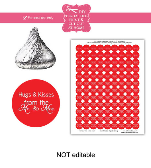 Red hugs & kisses Printable Candy Stickers