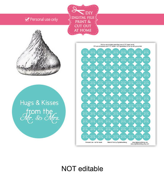 Turquoise hugs & kisses Printable Candy Stickers