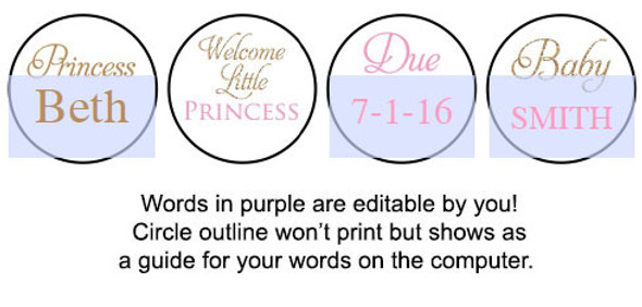 Princess Gold printable baby shower stickers
