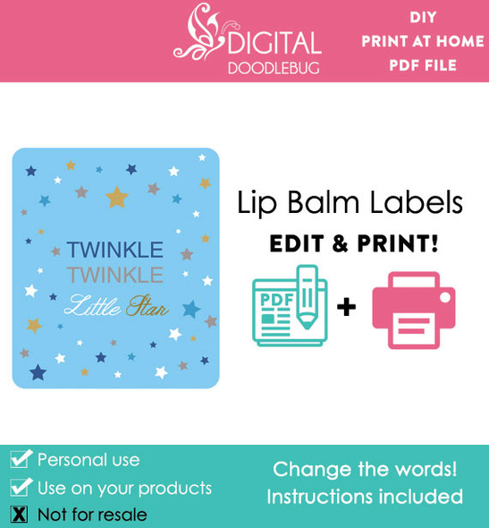 Twinkle little star printable lip balm label template PDF