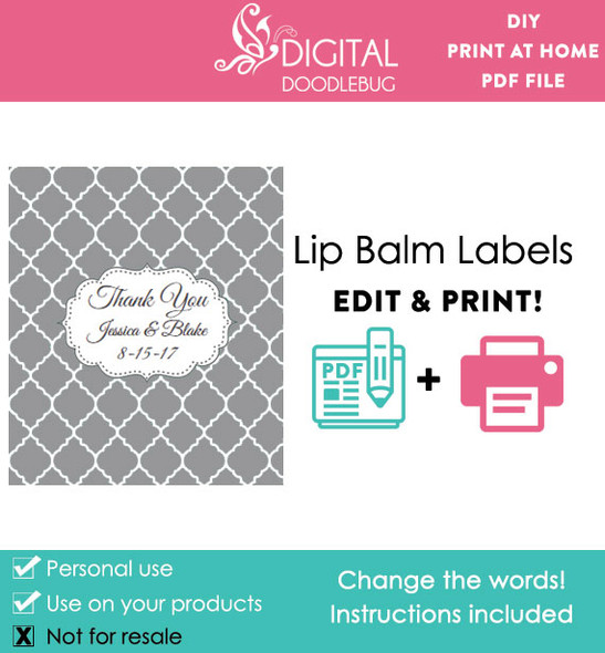 Gray Quatrefoil Printable Lip Balm Labels