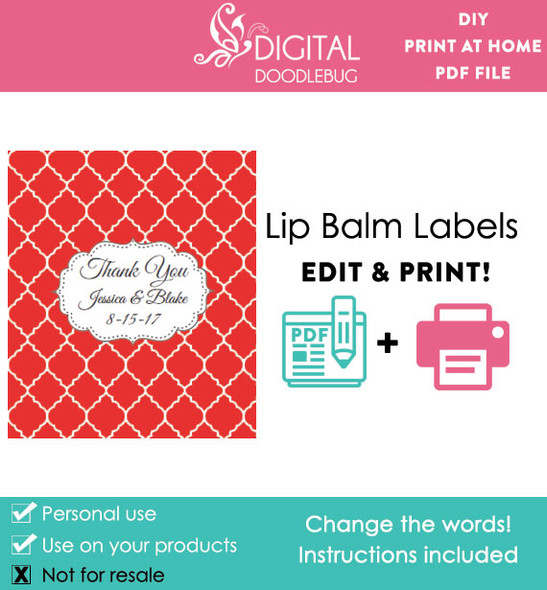 Red Quatrefoil Printable Lip Balm Labels