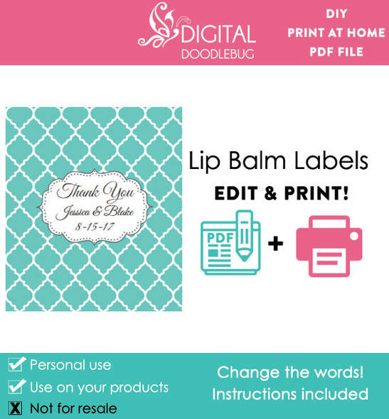 Teal Quatrefoil Printable Lip Balm Labels