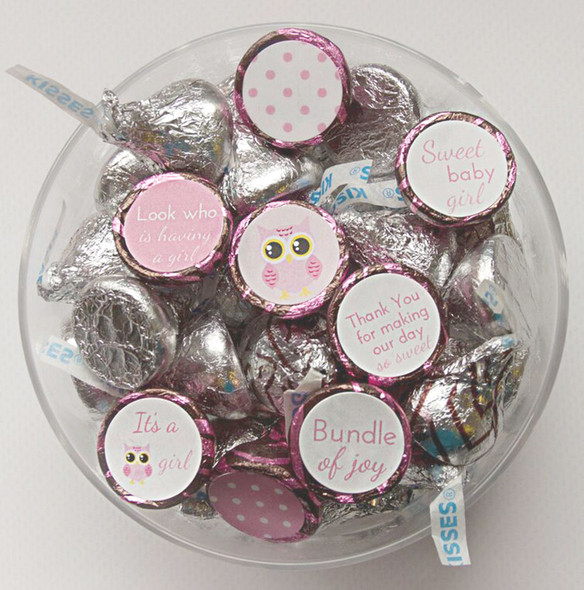 Owl theme girls baby shower favors DIY labels