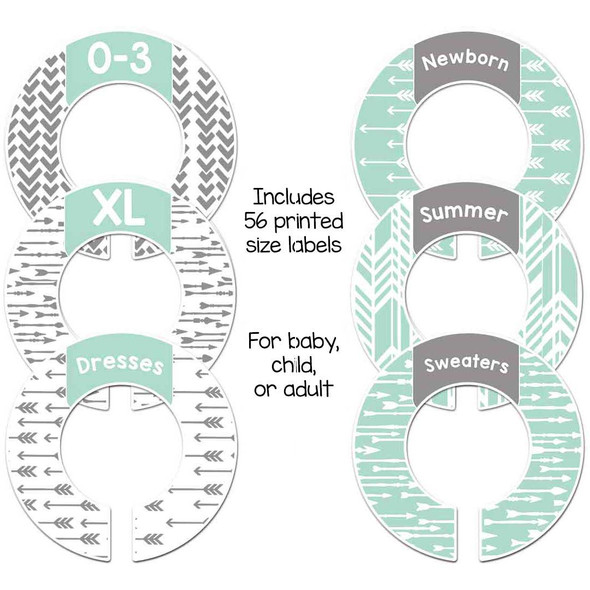 Mint and gray arrows closet dividers for organizing your baby nursery or a gender neutral gift.