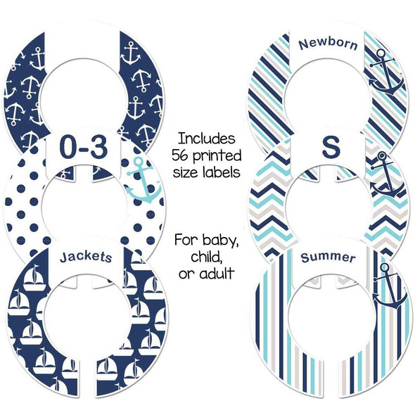 Navy and blue nautical anchors closet dividers for organizing your baby boy nursery.