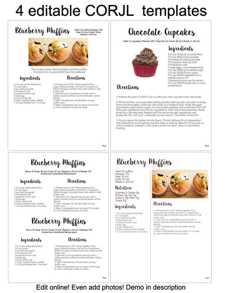 Basic white printable editable recipe pages.