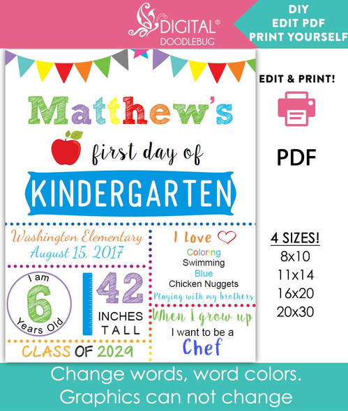 Printable back to school sign for boys