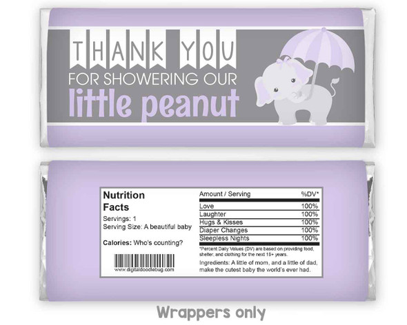 Purple elephant theme candy bar wrappers baby shower favors for girl