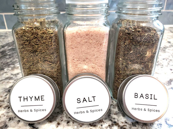 Short Spice Jar Front Labels • Minimalist • Waterproof