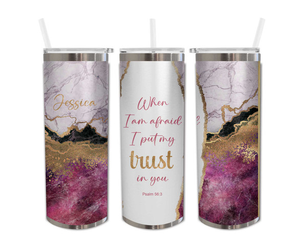 Jw 2024 year text pioneer or baptism gift stainless steel tumbler pink gold marble psalm 56:3