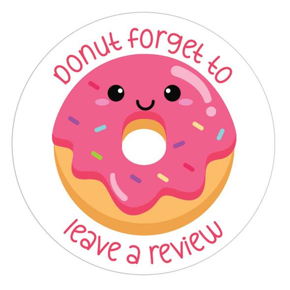 pink kawaii cute donut review request labels small business product packaging stickers