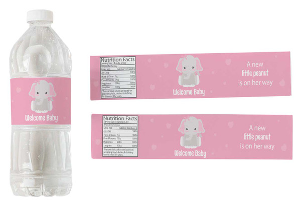 pink elephant water bottle labels baby shower waterproof DIY party decor