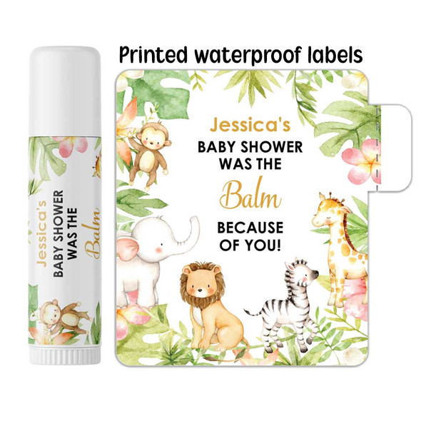 personalized lip balm labels for safari baby shower girl or boy