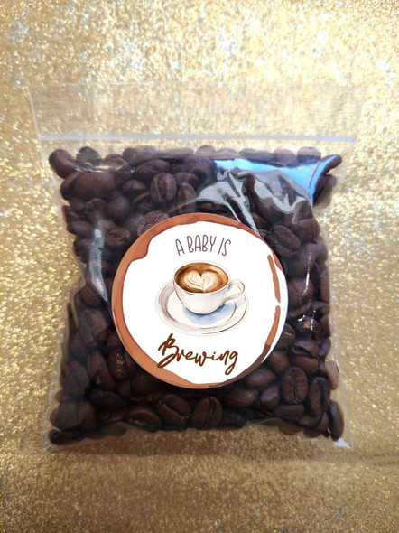 a baby is brewing coffee grounds baby shower favor stickers and bags