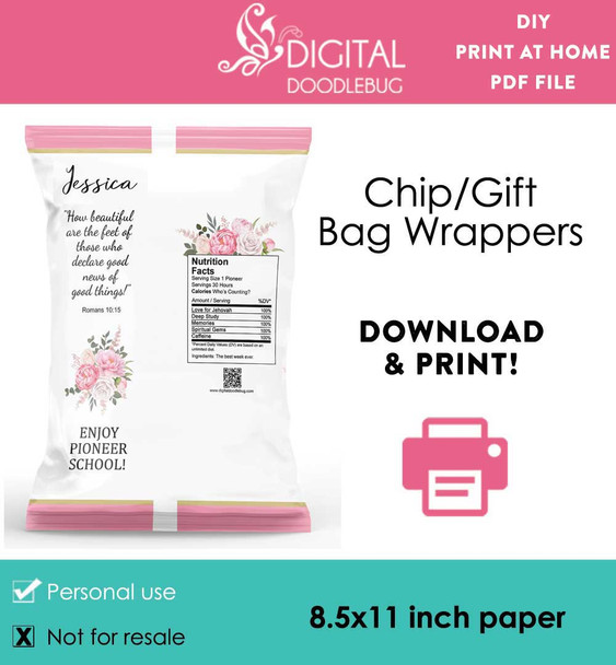 pioneer school digital file DIY gift bags flowers