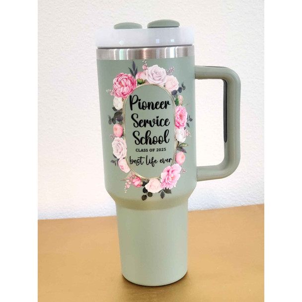 Pioneer School pink roses 40oz Travel Cup