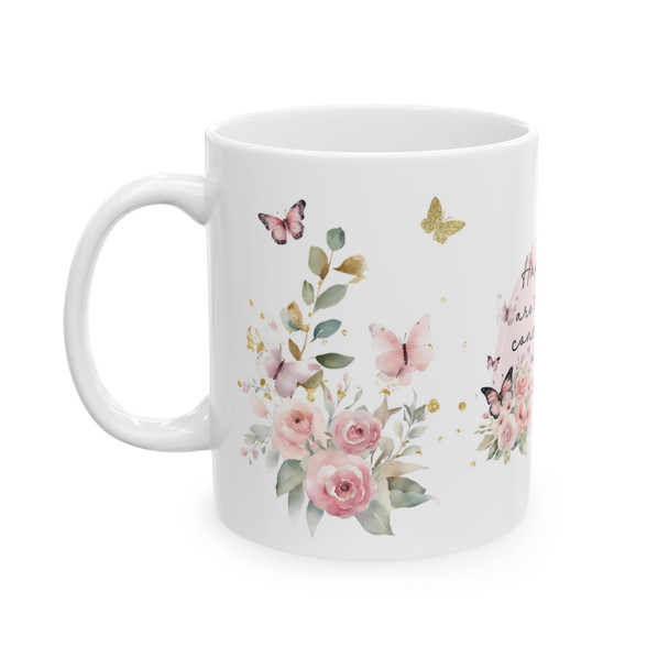 Happy are those conscious of their spiritual need Ceramic Floral Scripture Mug Matthew 5:3