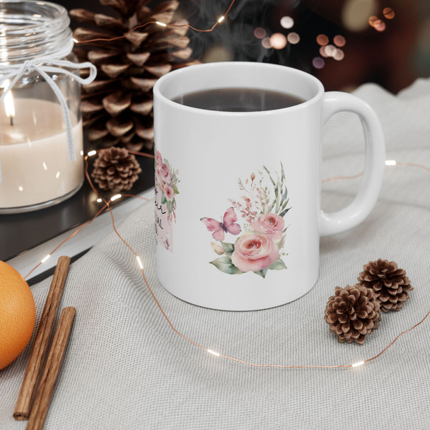 Happy are those conscious of their spiritual need Ceramic Floral Scripture Mug Matthew 5:3