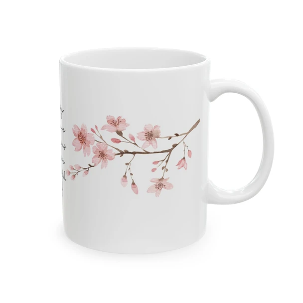 Happy are those conscious of their spiritual need Ceramic Cherry Blossom Scripture Mug Matthew 5:3