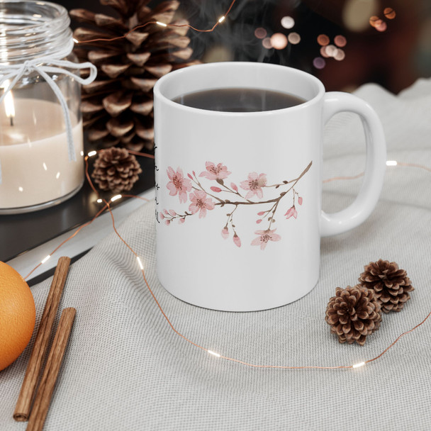 Happy are those conscious of their spiritual need Ceramic Cherry Blossom Scripture Mug Matthew 5:3