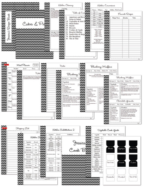 Black Chevron Printable Recipe Book Template Editable PDF