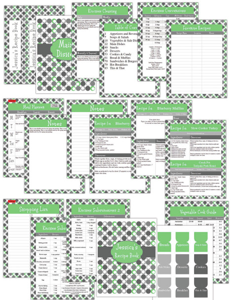 Retro Green Printable Recipe Book Template Editable PDF