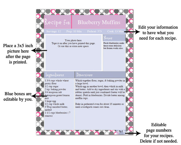 Retro Pink Printable Recipe Book Template Editable PDF