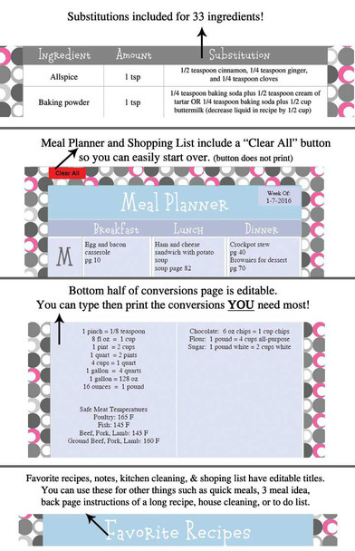 Retro Pink Printable Recipe Book Template Editable PDF
