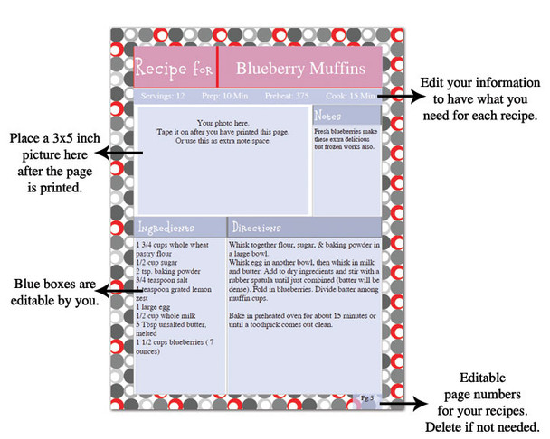 Retro Red Printable Recipe Book Template Editable PDF
