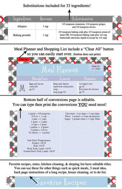 Retro Red Printable Recipe Book Template Editable PDF