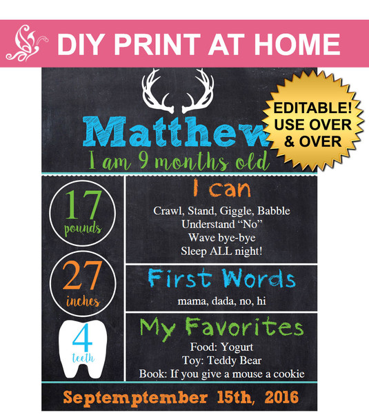 Antler Printable monthly chalkboard poster