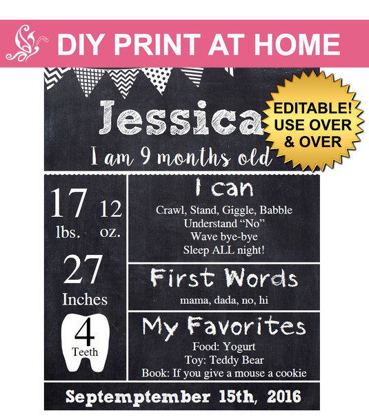 Monthly chalkboard Printable Poster