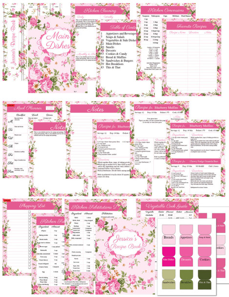 Pink Roses Printable Recipe Book Template Editable PDF