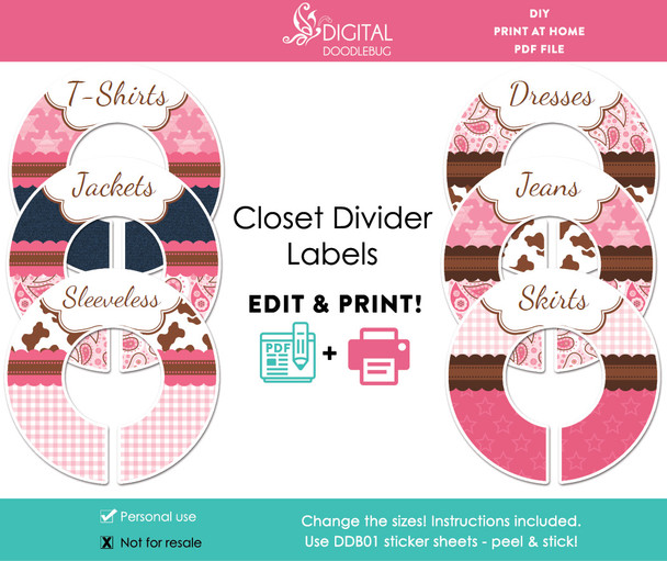 Cowgirl Printable Closet Dividers