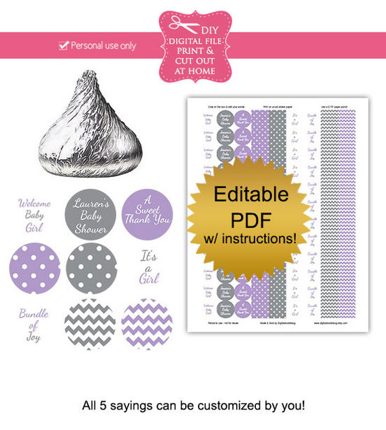 Purple & Gray Printable Candy Stickers