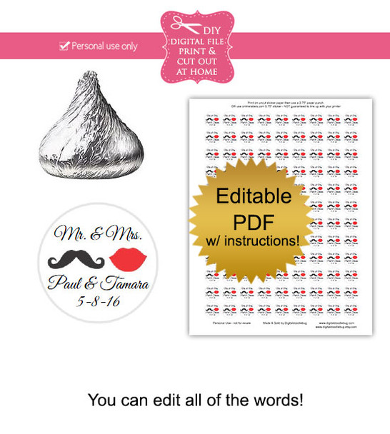 Mustache & Lips Printable Candy Stickers