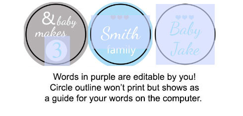 Boy and baby makes 3 Printable baby shower stickers