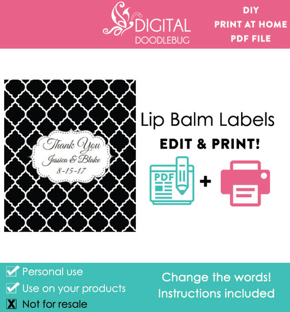 Black Quatrefoil Printable Lip Balm Labels