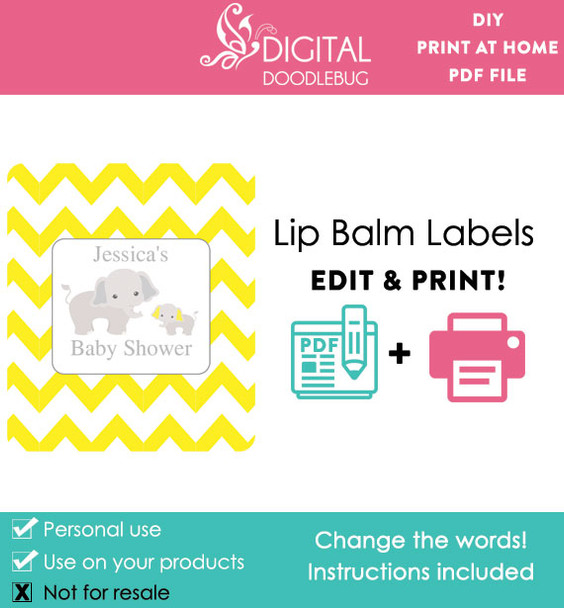 Elephant Yellow Printable Lip Balm Labels