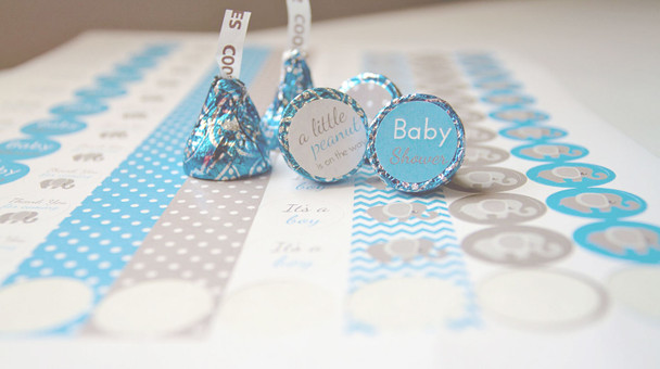 Blue Elephant Mini Candy Stickers 108 Labels