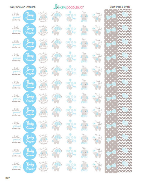 Blue & Gray Elephant Mini Candy Stickers 108 Labels