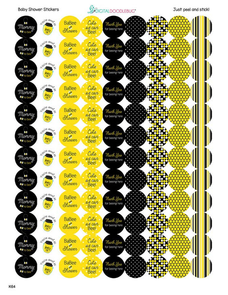 Bee Mini Candy Stickers Baby Shower Favors 108 Labels